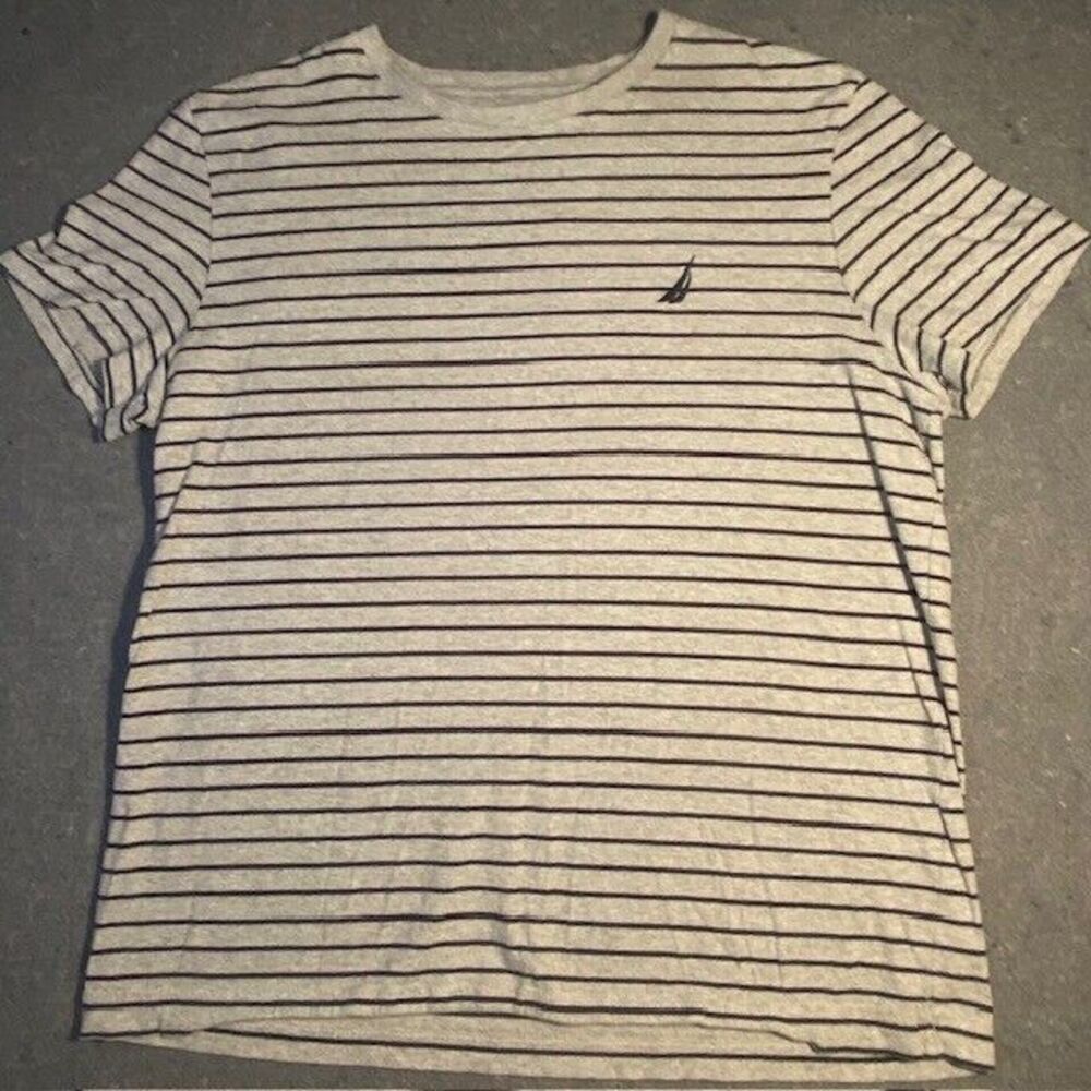 NAUTICA T-Shirt‎ Women's Medium GRAY Cotton Striped Short Sleeve Cotton